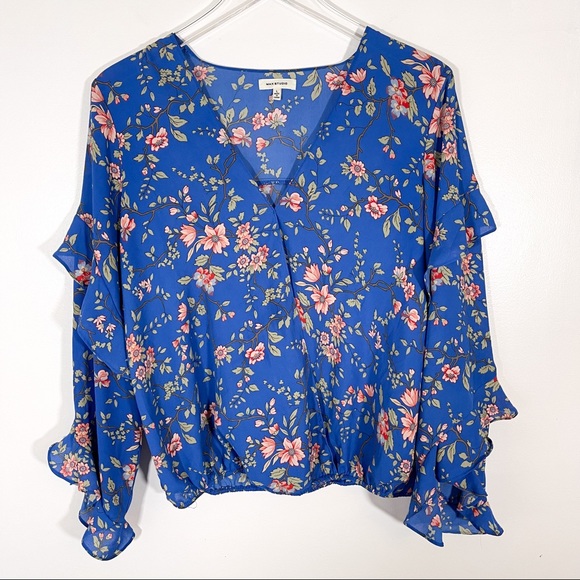 Max Studio Tops - Max Studio Nordstrom Blue Floral Surplice Top